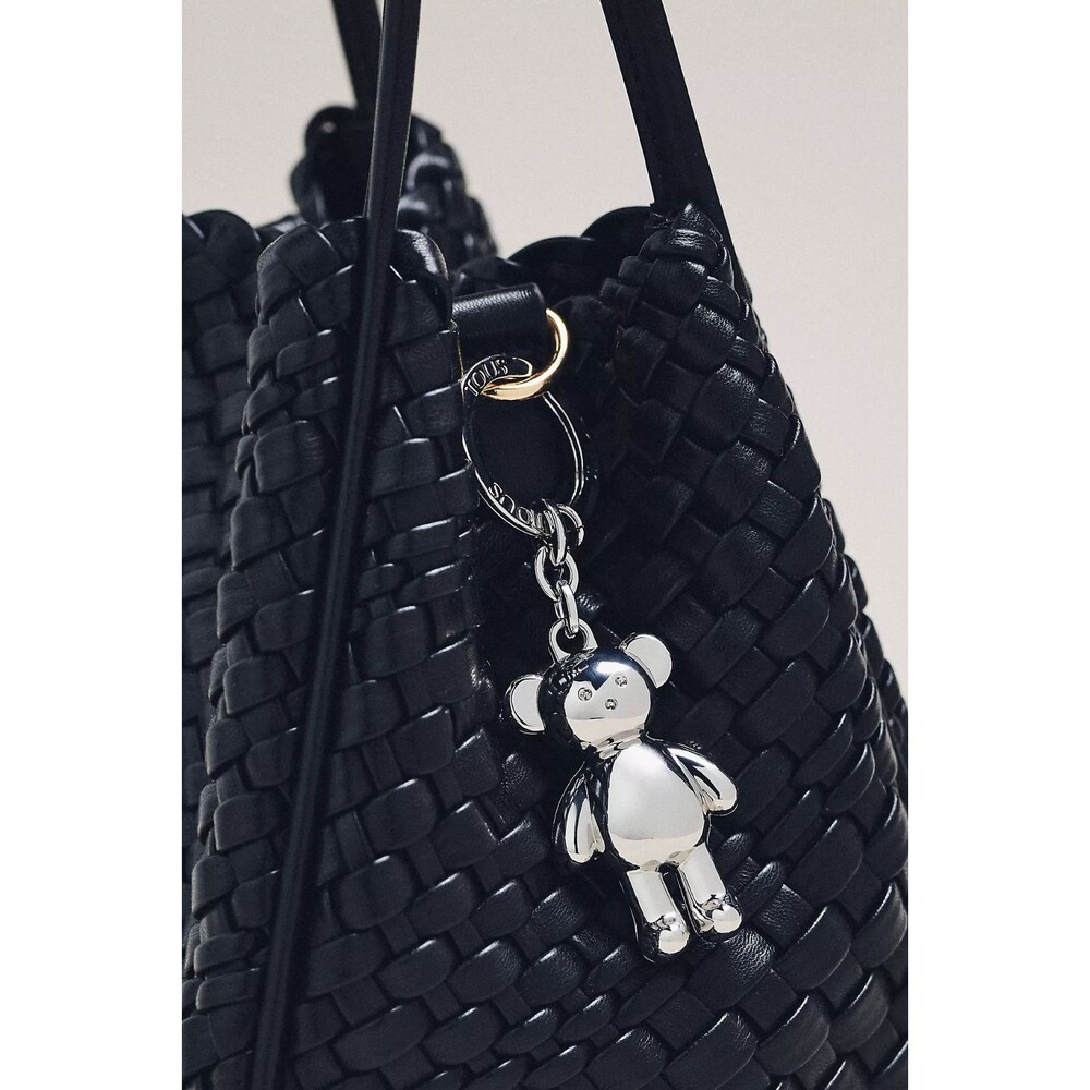 Anthropologie  TOUS Metal Teddy Bear Bag Charm Keychain Silver NEW